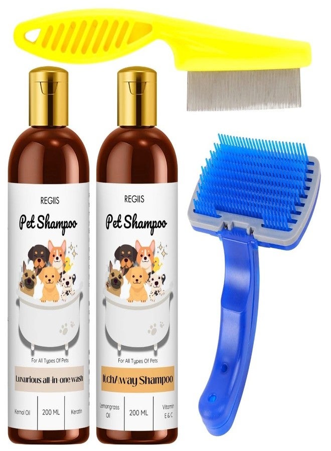 Regiis Pet Shampoo Set with Grooming Brush, All-in-One Wash and Itch Away Formula, 200ml Each(Pack of 4) - Image 1